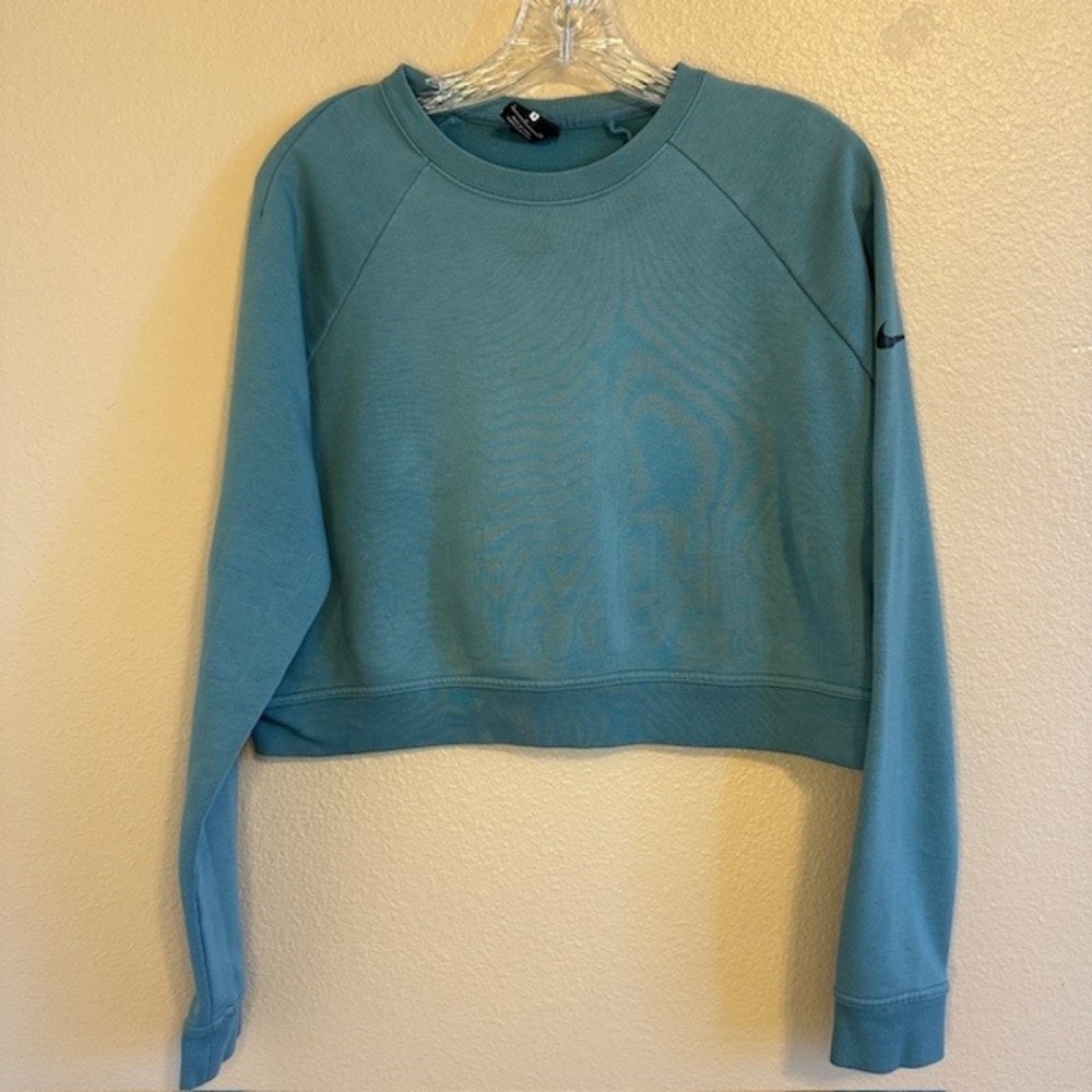 Nike Dri Fit Just Do It‎ Embossed Women's Crop Teal Green Pullover Sweatshirt SM